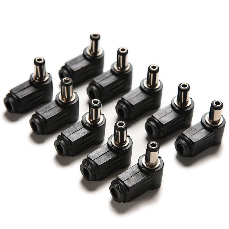 

10PCS 90 Degree Right Angle 2.1x5.5mm 2.1mm DC Power Cable Male Plug Socket Soldering Cord Tip Adapter Connector Black