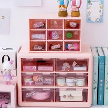 MINKYS-cajón de ABS de 9 rejillas Kawaii, organizador de escritorio, caja de almacenamiento de escritorio, pegatina gratis, accesorios de papelería escolar