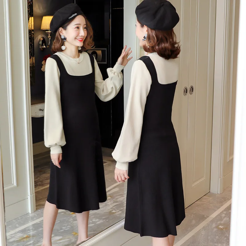 

Jersey Dress Autumn And Winter New Style Nursing Loose Maternity Clothes Autumn Clothing Tops Sweater Method Fake Two-Piece Base