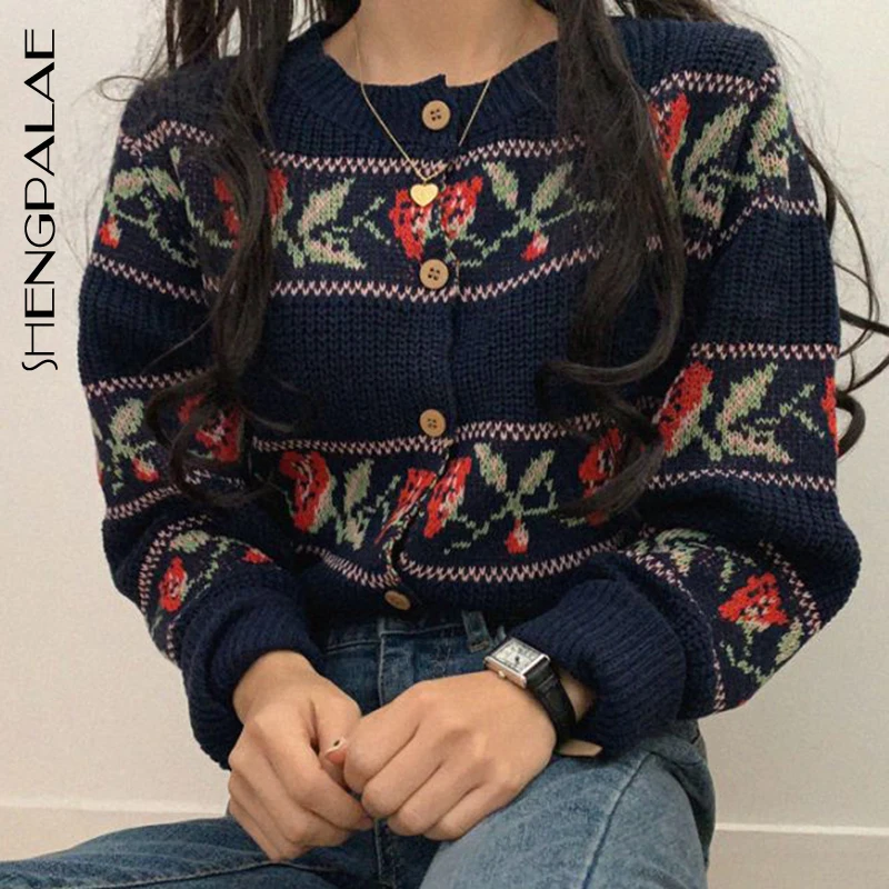 SHENGPALAE 2019 Новое поступление Осень-зима круглый воротник кардиганы с длинным