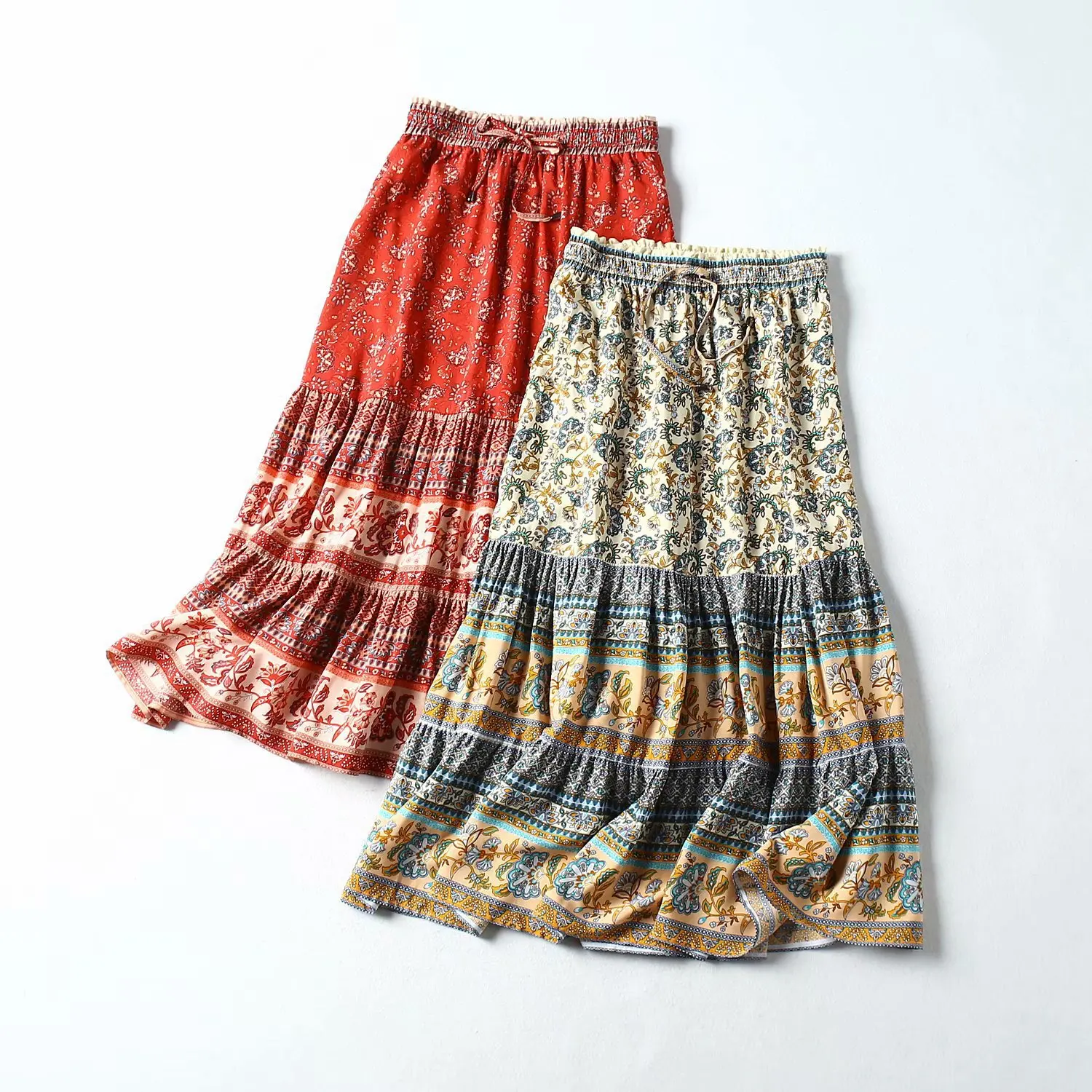 

2019 Autumn Europe And America WOMEN'S Dress New Style Holiday Cotton Heat Transfer Floral Patterns Elastic Waist Skirt 128-9234