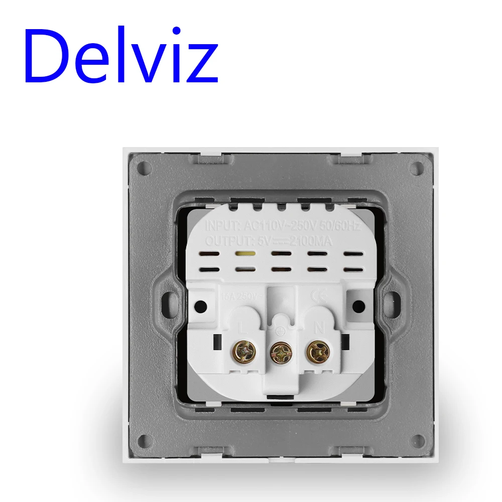 EU Standard Wall Power Outlet with Tempered Glass Panel and Dual USB Charging Ports