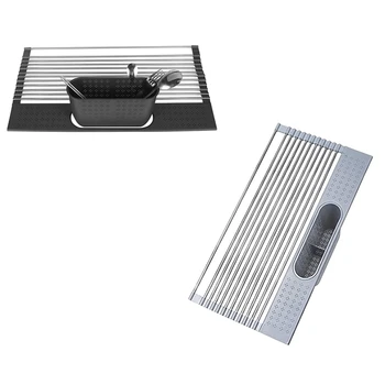 

Multi-Use Kitchen Drying Rack over Sink Roll-Up Dish Drying Rack Foldable Fruit Vegetable Tray Drainer