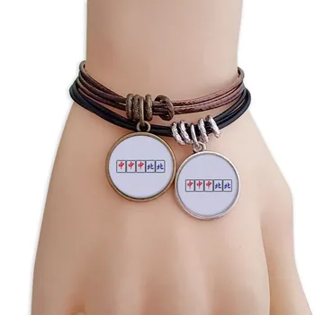 

Grand Three Chiefs Mahjong Tiles Bracelet Double Leather Rope Wristband Couple Set