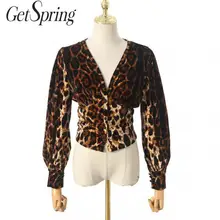 Getвесенняя женская блузка с рукавами-клеш с v-образным вырезом леопардовая Женская блузка Черная винтажная универсальная Сексуальная женская блузка осень