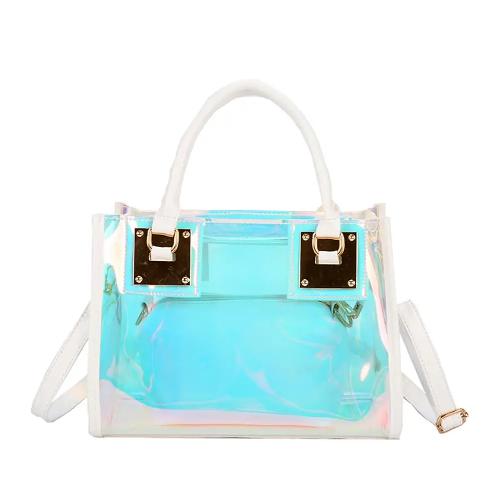 Women Clear Transparent Sling Shoulder Bag PVC Fashion Cute Tote Candy Color Jelly Purse Laser Handbags Messenger Crossbody Bags