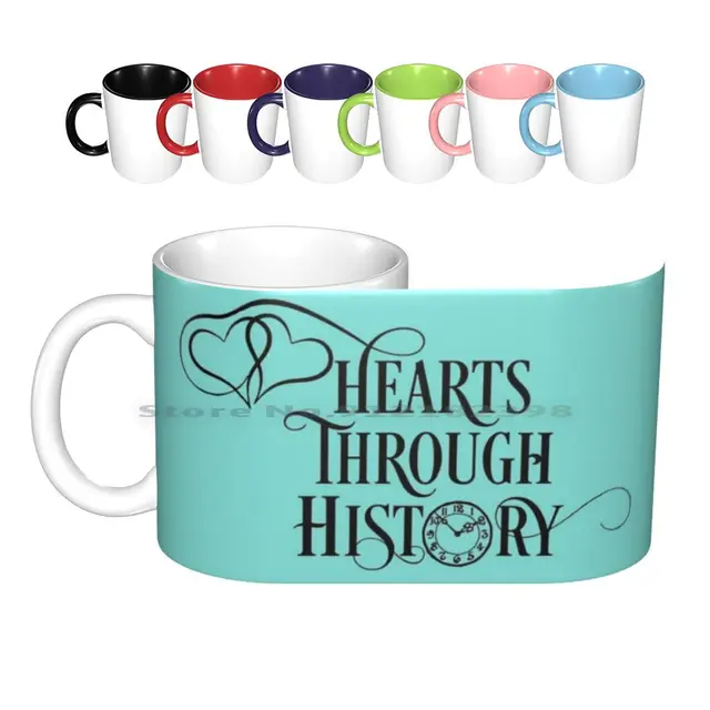 Aqua/Black Hearts Through History (For Light Backgrounds) Ceramic Mugs