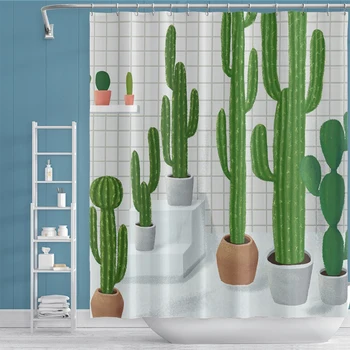 

Cactus Green Plant Printed Shower Curtain Bathroom Waterproof Polyester Shower Curtain Leaf Print Curtains for Bathroom Shower