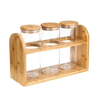 

Home Storage Shelf Glass Food Storage Canisters Sealing Bamboo Cover Glass Jars Set Biscuits Candies Spices Cereals Container