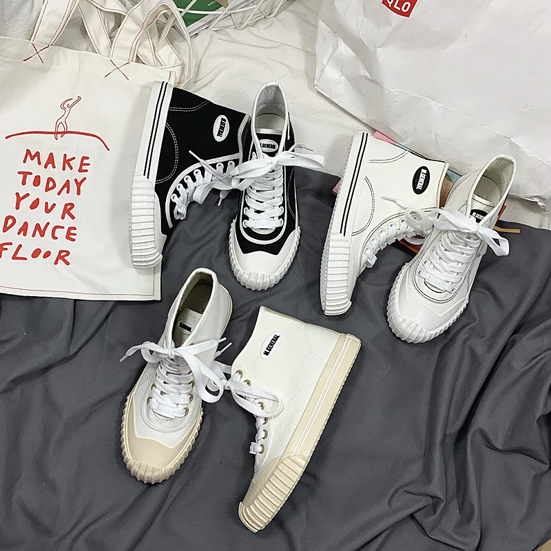 

Famous canvas shoes female Korea purchasing explosion models student shoes net red recommended ins high help small white shoes