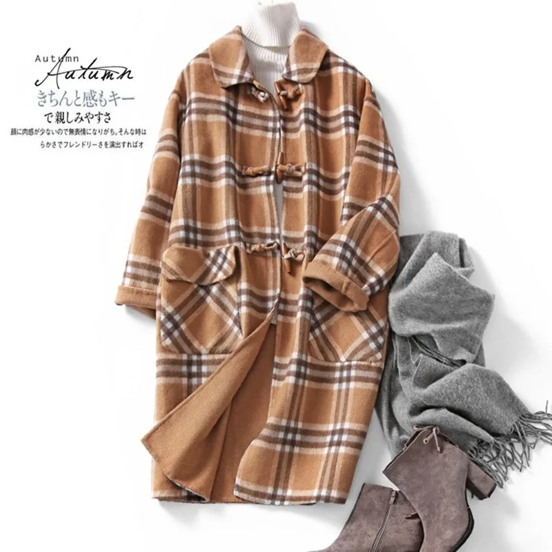 

Yimori 2020 College Style Handmade Horn Buckle Wool Coat Women's Mid-length 2020 Autumn and Winter Woolen Coat Women's New Style