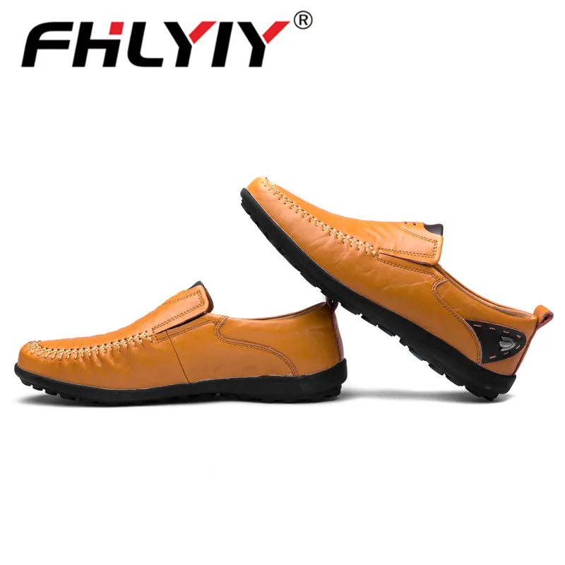 Beste Fhlyiy 38 47 Heren Schoenen Flats Casual Schoen Man Lederen Slip On Loafer Mannen Comfortabele Zwarte Schoenen Heren luxe Designer Loafers