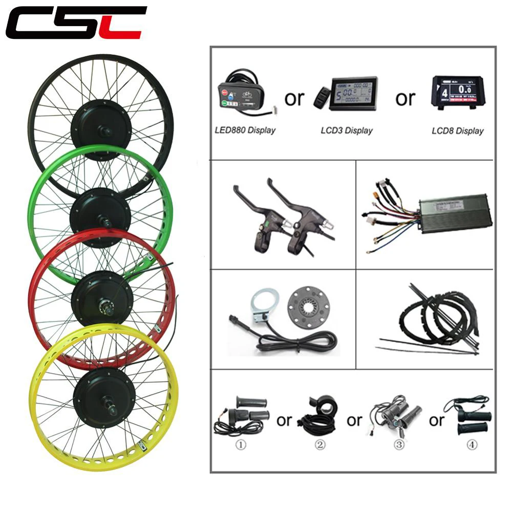 Snow Electric Bicycle Conversion Kit 20 24 26 Inch 4.0 Tyre 48V 1000W 1500W Fat Bike Motor Wheel 4 Color For Ebike
