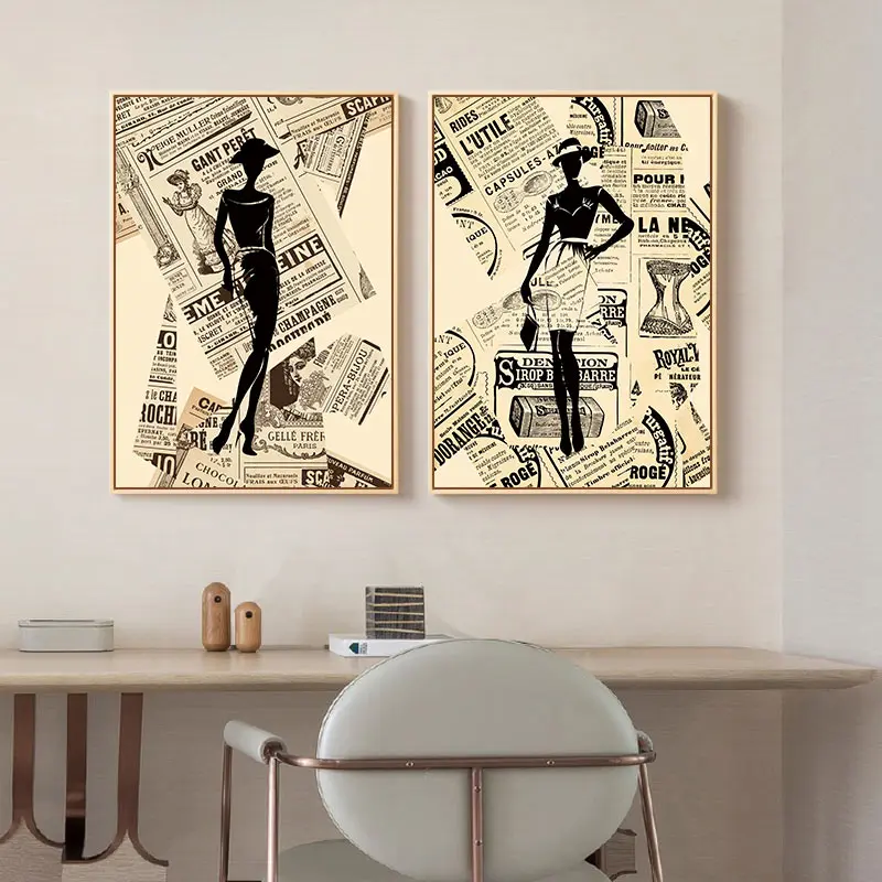 Ретро абстрактная Мода девушка в газете холст живопись ВИНТАЖНЫЙ ПЛАКАТ и принты