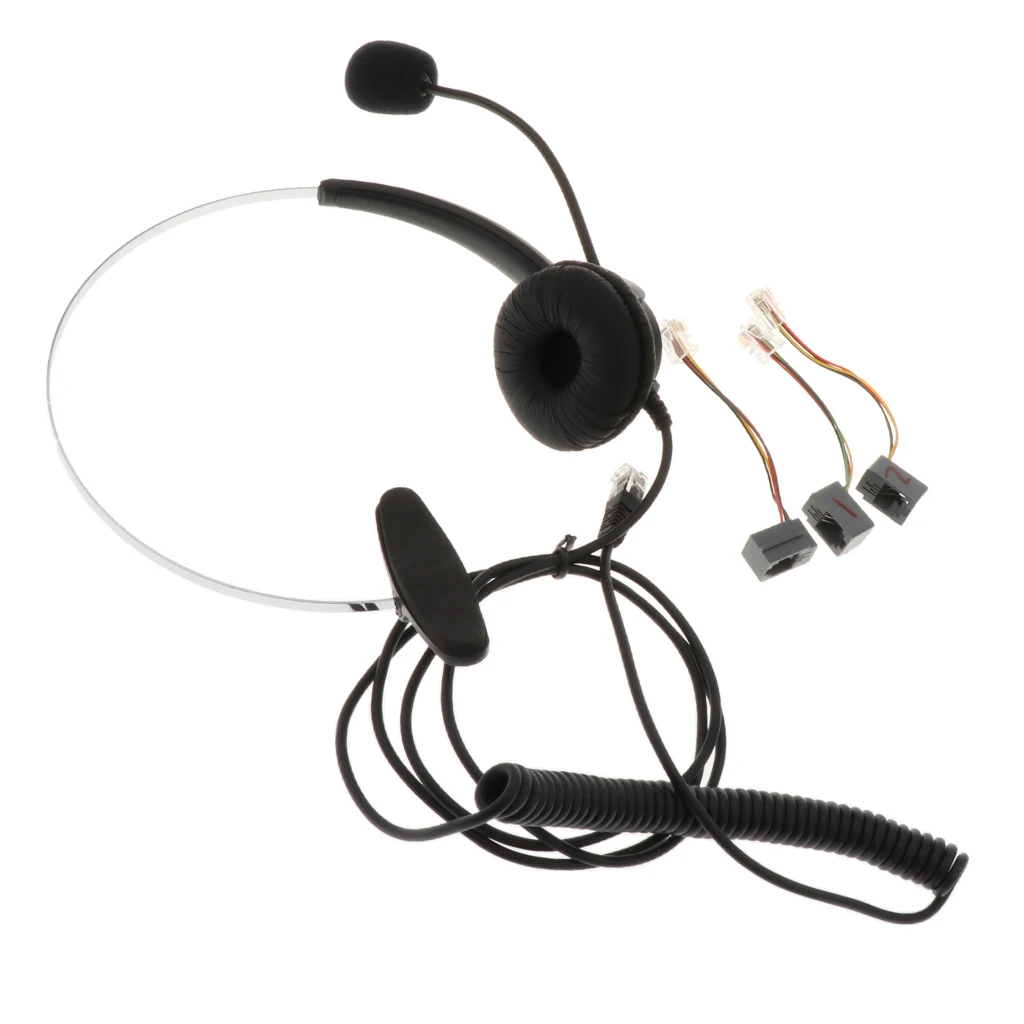 Call Center Monaural Office Phone Headset & Coiled Cable RJ9 Plug For Avaya
