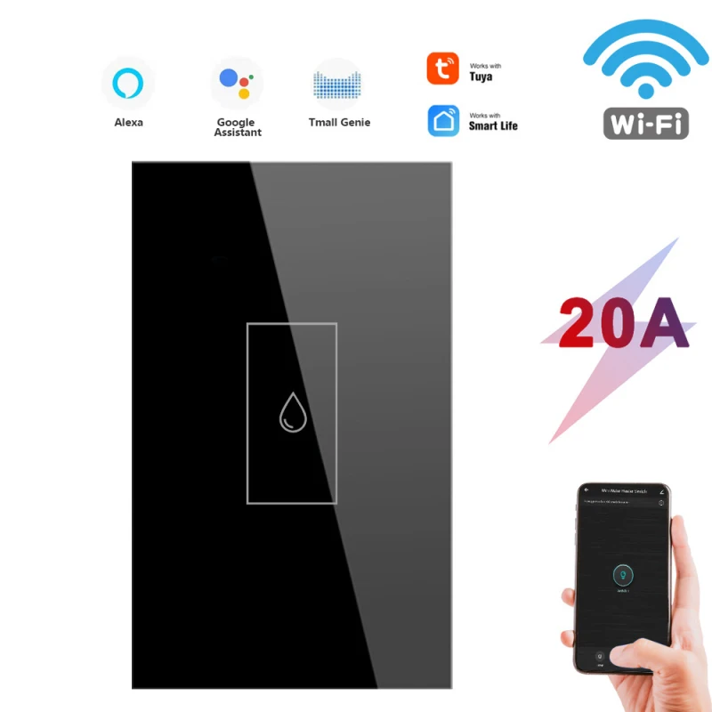 

WiFi Smart Boiler Switch Water Heater Smart Life Tuya APP Remote Control Amazon Alexa Google Home Glass Panel Timing