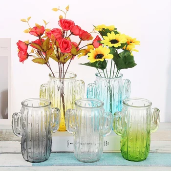 

European Mini Colourful Cactus Shape glass Plant Flower Vase Pot Garden Home Office Decor Planter Desktop Creative Flower Pots
