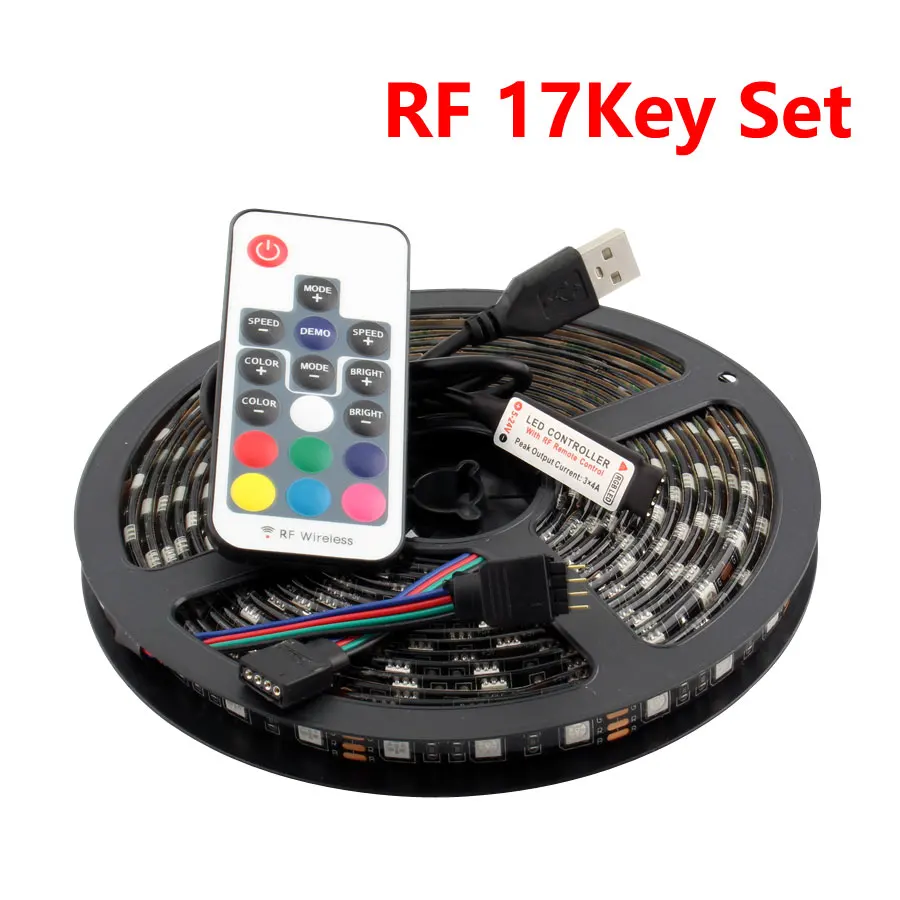 RF 17Key Set Светодиодная лента светильник USB 5 В светодиодный светильник 60 Светодиодный s 5 в Fita подсветка светодиодная лента USB SMD 5050 RGB Гибкая светодиодная лента нет ленты Tira USB - Испускаемый цвет: RF 17Key Set