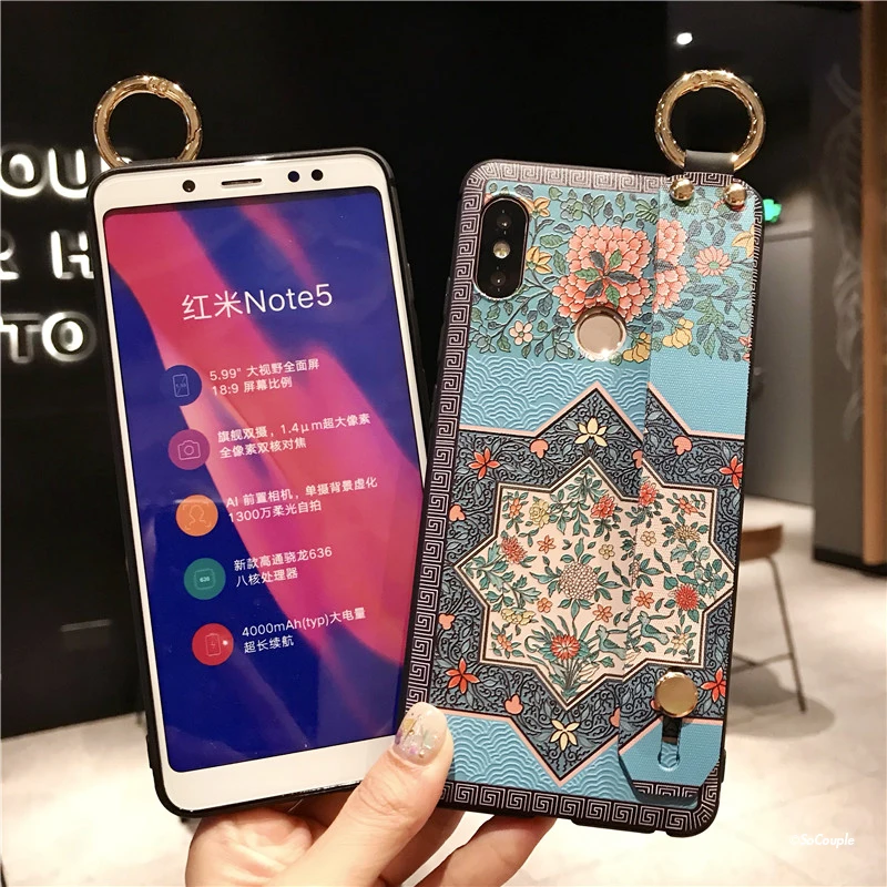 SoCouple Wrist Strap Soft TPU Phone Case For Xiaomi Redmi note 5 Global 5.99'' Flower embroidery Pattern Phone Holder Case (8)