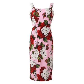 

Women pink dress summer 2020 top quality luxury designer floral print spaghetti strap sheath sexy bodycon dresses