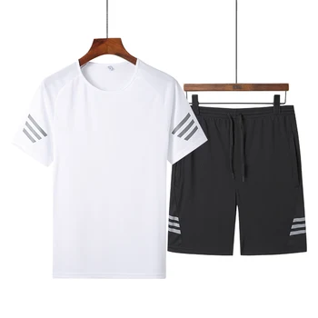 

2020 Men Casual Set Fashion 2 PCS Sweat Suit Striped Short Sleeve T-shirt Shorts Sets Male Sportswear Tracksuit Summer Sportsuit