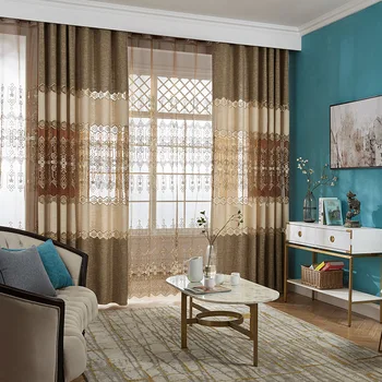

Modern Minimalist for Living Room Bedroom Linen Fabric Stitching Embroidered Blackout Curtains Finished Product Customization