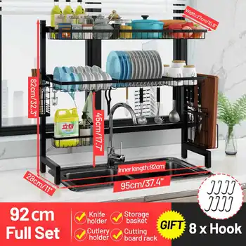 

92cm Stainless Steel Kitchen Organizer Dish Racks Holders Dish Drying Rack Over Sink Drainer Storage Shelf Kitchen Organization