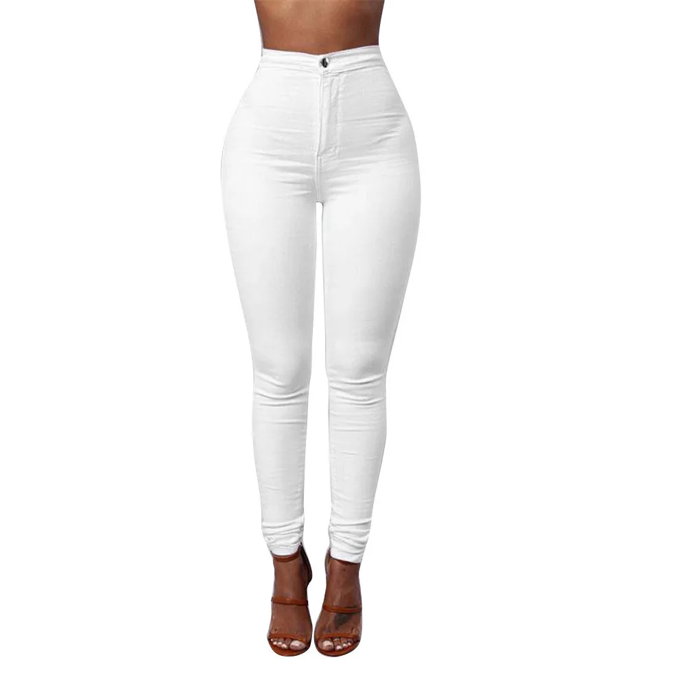 Большие размеры женские деним узкие джинси Брюки Высокая талия узкие Стрейчевые джинсы карандаш брюки-джегинсы Твердые свитшоты XXL-XXXL# Y3 - Цвет: Белый