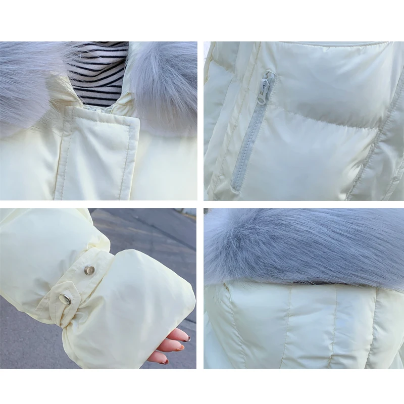 Новая зимняя куртка в Корейском стиле, Женская длинная куртка с капюшоном, воротник из густого меха, теплая свободная Дамская парка
