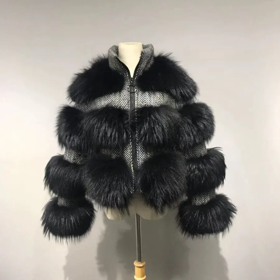 black Ppink java QC19017 натуральное меховое пальто женская зимняя модная куртка пальто из натурального меха енота Новинка - Цвет: black