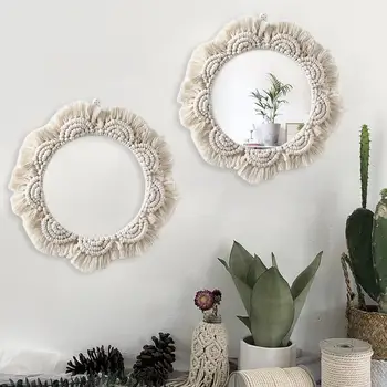 

Nordic Wall Hanging Mirror Boho Home Porch Mirror With Fringe Round Wall Mirror Art Ornament For Living Room Bedroom