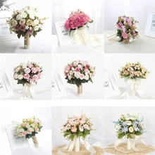 Artificial Bouquet for Wedding  Ramos De Novia Artificiales Pink Blue Purple Red Ribbon Handle 27cm 22cm Wedding Accessories