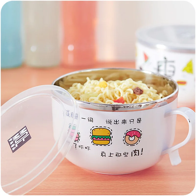 

Noodles Bowl with Lid Cover Stainless Steel Food Container Home Lunch Box Soup Big Rice Bowl Kitchen Accessories Tableware