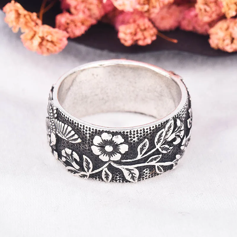 

Fashion Flower Bird Rings For Men And Women Retro Silver Plated Couple Rings Punk Hip Hop Animal Jewelry Anniversary Party Gifts