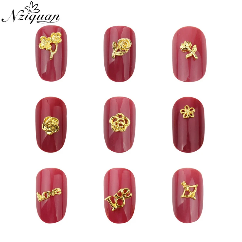 

NZIQUAN 50 PCS/Bag Hollow 3D Nail Decoration Sticker Metal Animal Shape Glamour Golden Nail Decoration Lady Art Nail Sticker