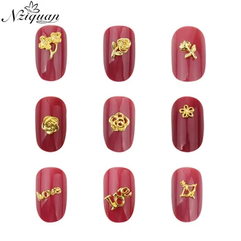 

NZIQUAN 50 PCS/Bag Hollow 3D Nail Decoration Sticker Metal Animal Shape Glamour Golden Nail Decoration Lady Art Nail Sticker