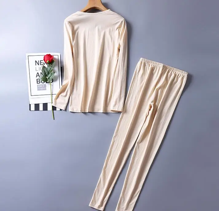 Description Picture 5 of item80% Natural Silk 20% Cotton Women Warm Thermal Underwear Set Long Johns M L XL XS381