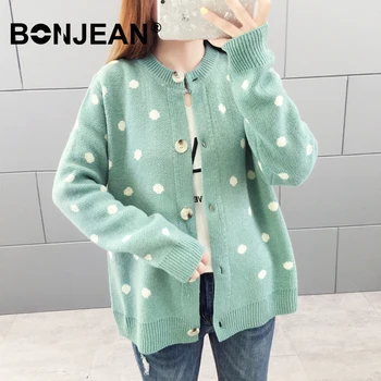 

Polka Dot Sweater Women Cardigan Orange Green Yellow Pink Sweater Korean Cardigan Jumpers Ladies Knitted Top Winter Autumn Z080