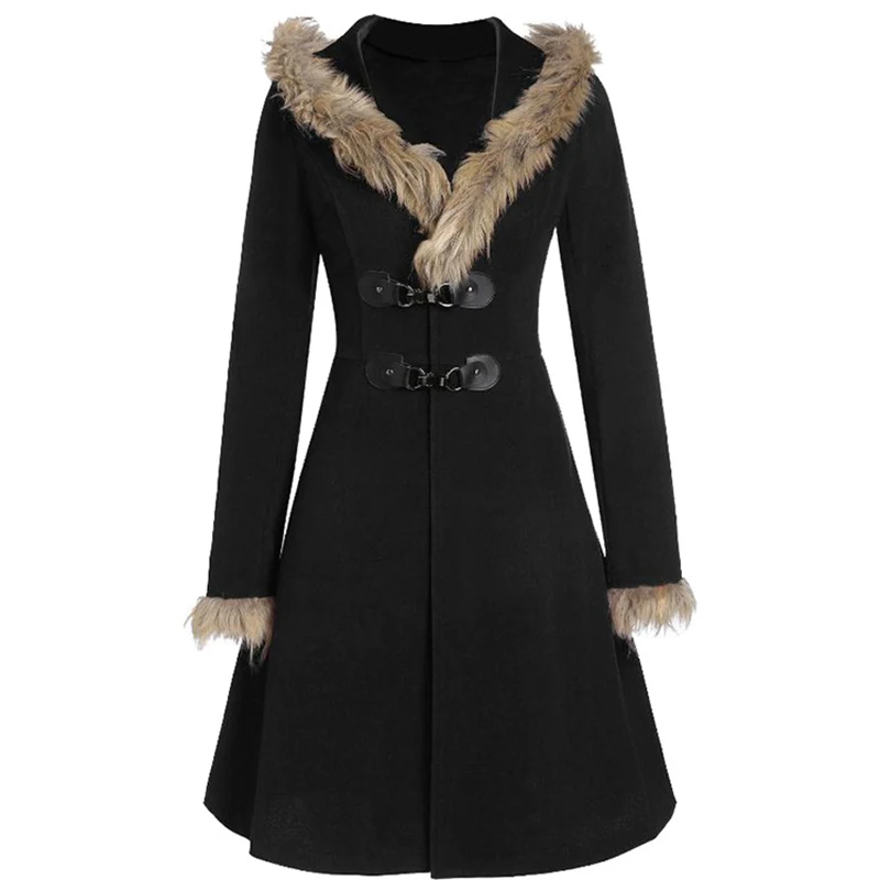 Coat Women 2020 Autumn Winter Fur Hooded Slim Long