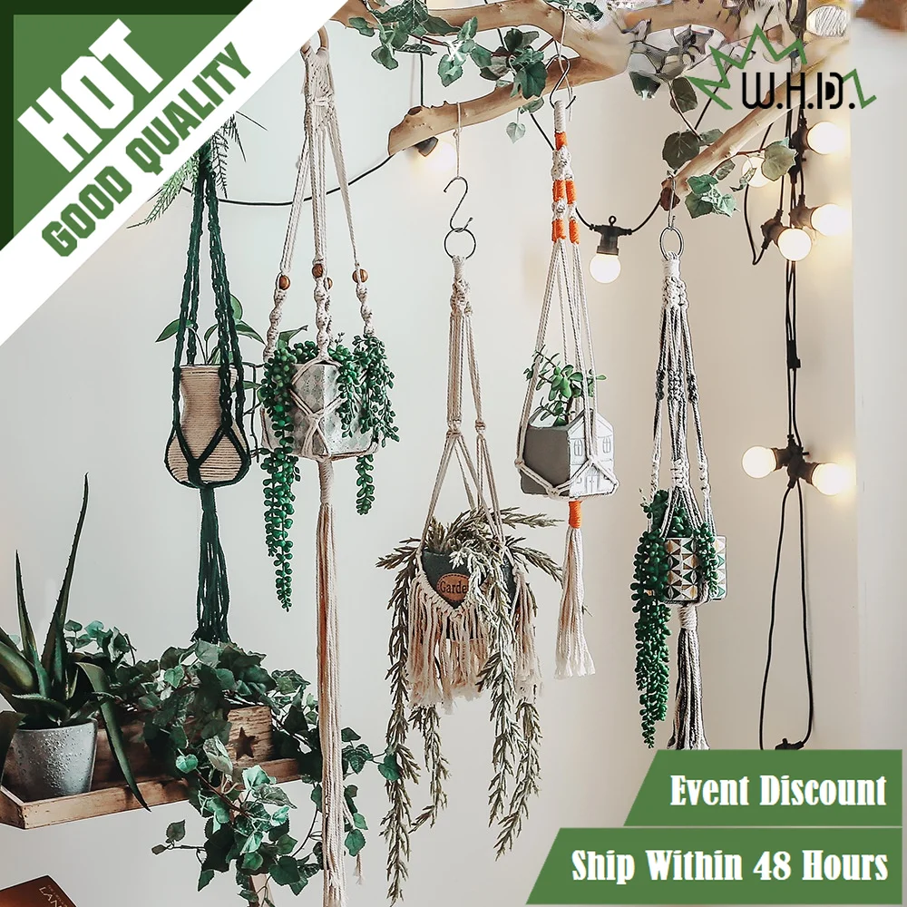 

Vintage Net Pocket Hanging Baskets 100% Cotton Handmade Flowerpot Net Plant Hanger Holder Hanging Flowerpot Basket Pots Holder