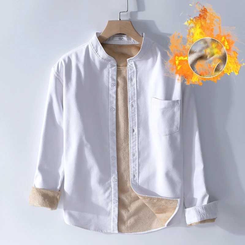 

New Autumn Winter Men Fleece Warm Shirt Male Fashion Solid Long sleeve business big size shirt thick warm shirt M-3XL