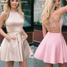 Короткие Выпускные платья с карманами драгоценность Иллюзия сзади выше колена Длина выпускного вечера вечерние платья мини-платья для возвращения на родину