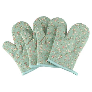 

2 Pairs Heat Resistant Microwave Oven Glove Non-Slip Cotton Baking Gloves Kitchen Tool