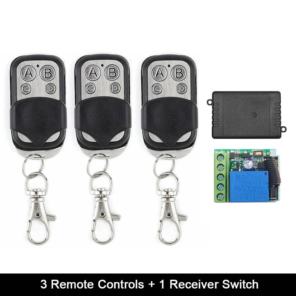 3 RC and 1 Receiver Rubrum пульт дистанционного управления 433 МГц DC 12 В 1CH RF релейный приемник+ 433 МГц передатчик для дистанционного управления Переключатель гаражный мотор двери ворот - Цвет: 3 RC and 1 Receiver