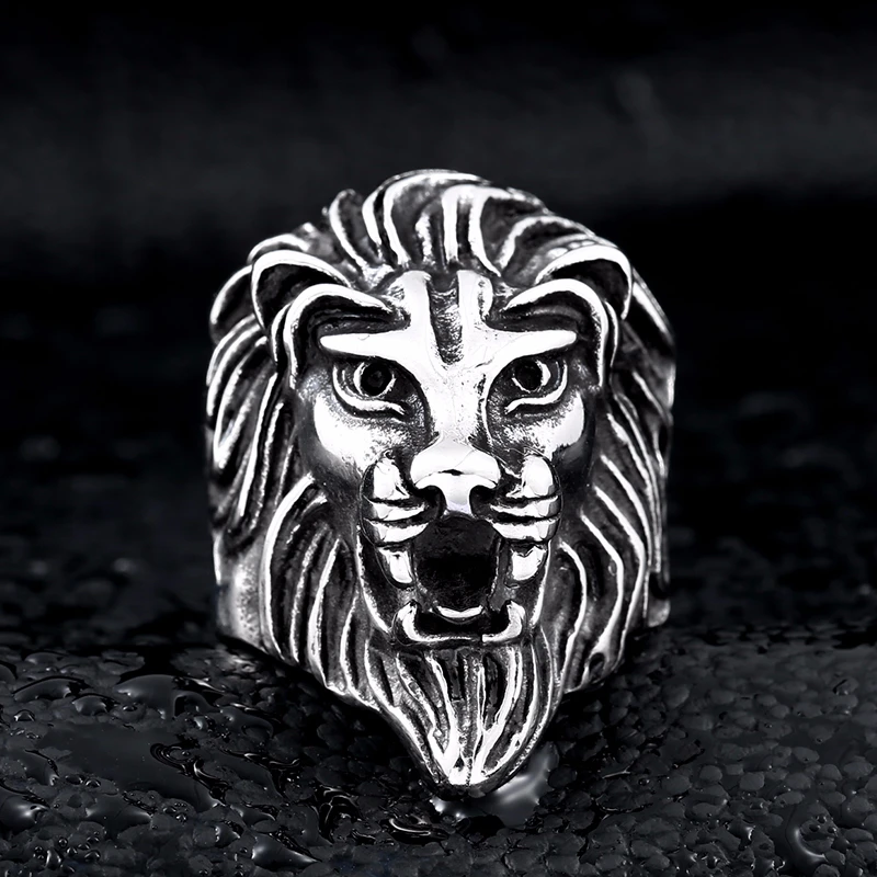 Lots Men's Fashion Stainless Steel Jewelry Cool Animal Lion Head Ring Punk Personality BR8-234 US Size