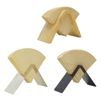 

Black Stainless Steel Coffee Filter Holder Wooden Coffee Paper Storage Rack Bracket Kitchen Coffee Filter Paper Container Stand