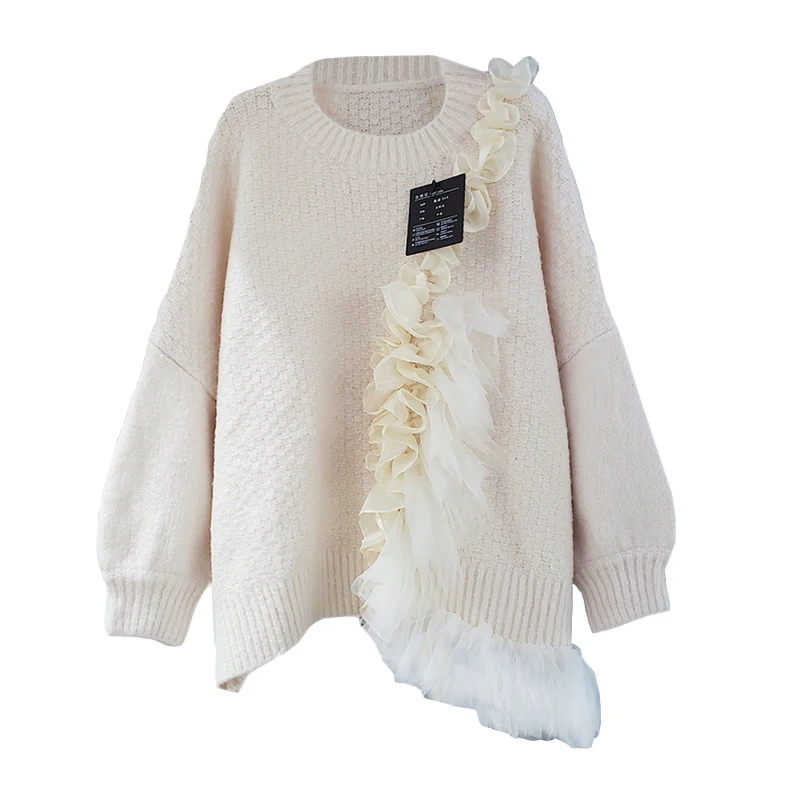 GALCAUR Patchwork Appliques Sweater For Women O