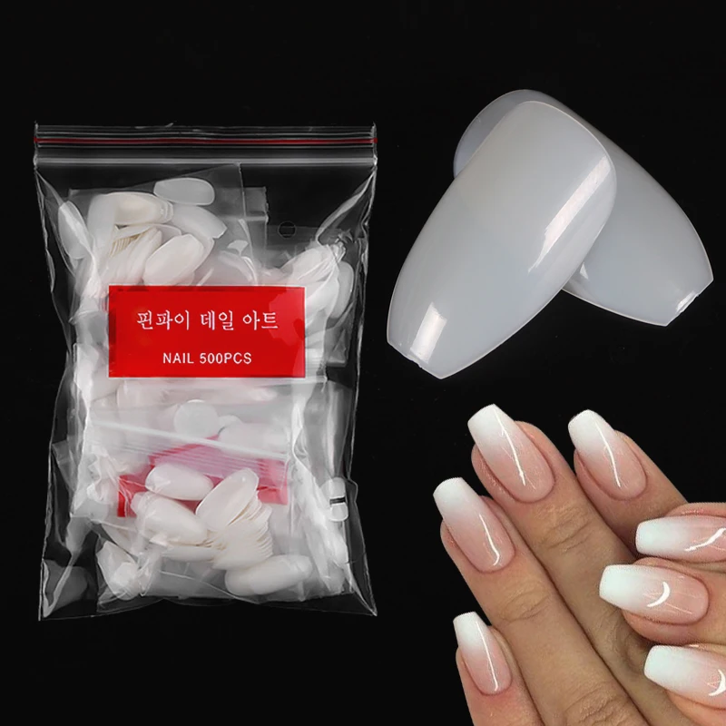 500PCS/Bag Ballerina Short False Nails Fake Full Cover Acrylic Nail Art Tips Nature Press On DIY For Extensions | Красота и здоровье
