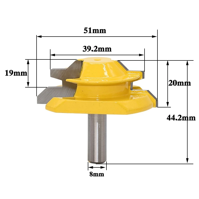 Free shipping 1PC Small Lock Miter Router Bit Anti-kickback 45 Degree 8mm Stock Shank Tenon Cutter for Woodworking