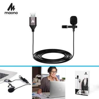 

MAONO USB 2.0 Lapel Microphone Clip-on Shirt Collar Microphone Handsfree 6M Mini Lavalier Microphone for Computer PC Laptop